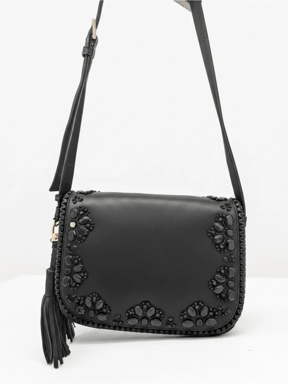 Kate Spade Black Embellished Crossbody Bag with Tassels